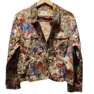 Christopher & Banks Stretch Postal Stamps Jacket Size P XL
